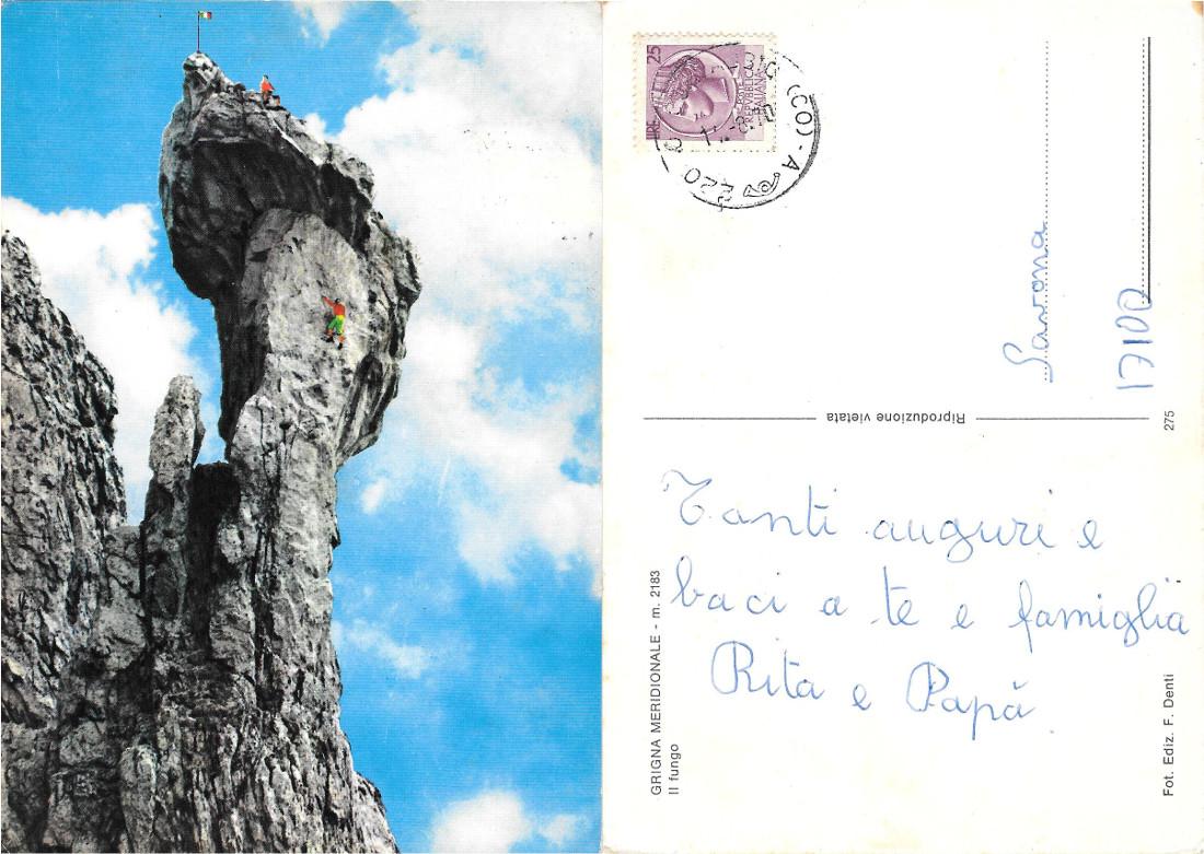 Grigna Meridionale. Il fungo. Viaggiata 1970