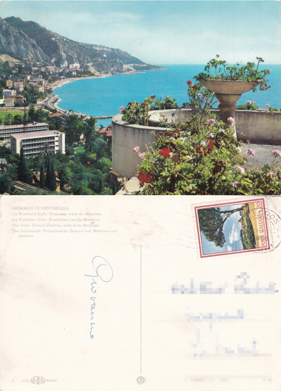 Grimaldi di Ventimiglia (IM). La frontiera vista da Mentone. Viaggiata …