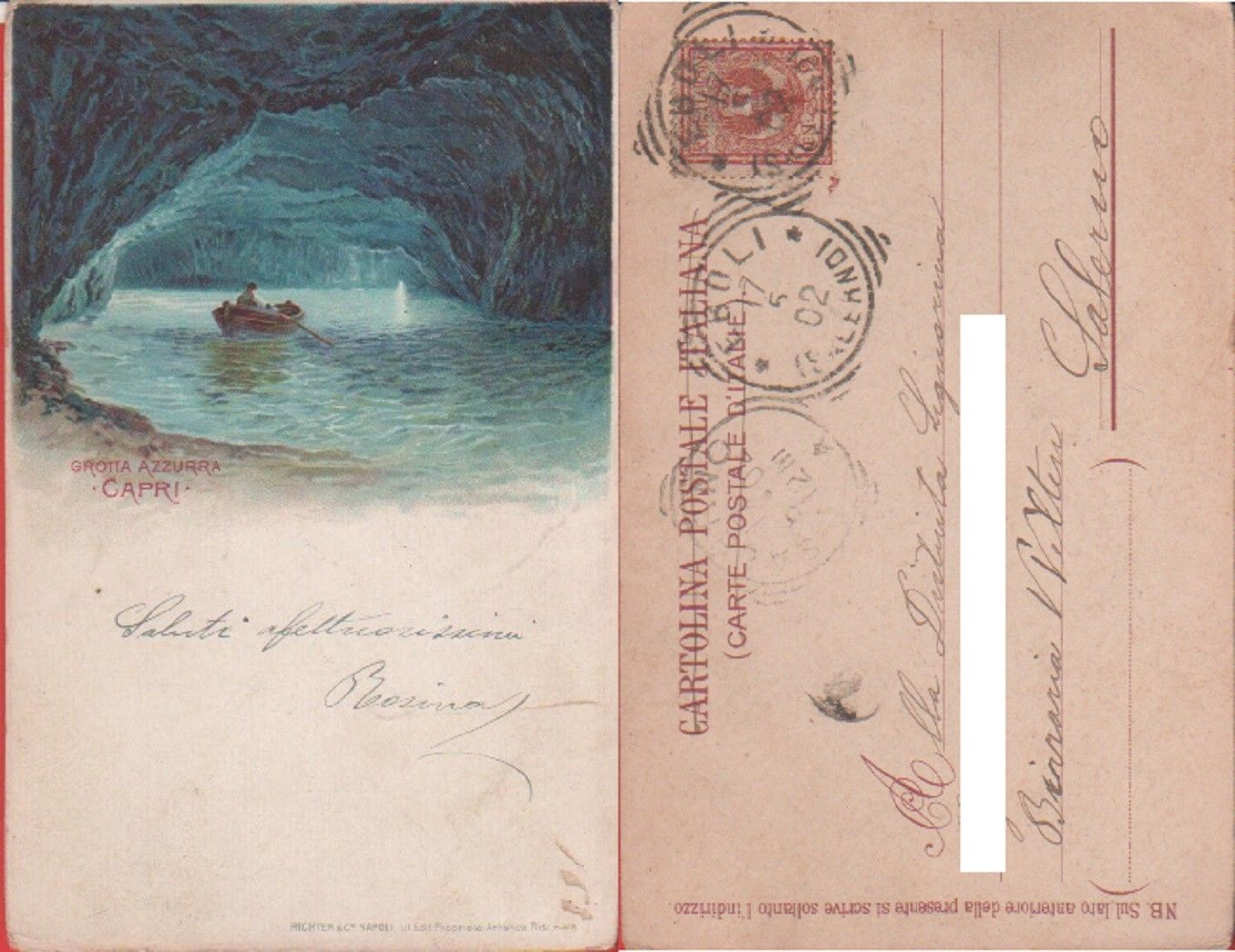 Grotta azzurra. Capri. Viaggiata 1902