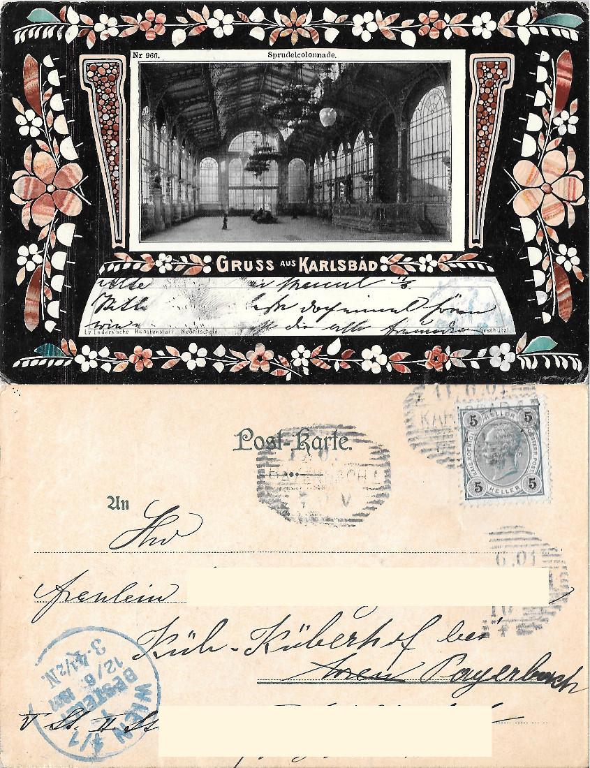 Gruss aus Karlsbad, Sprudelcolonnade. Viaggiata 1901