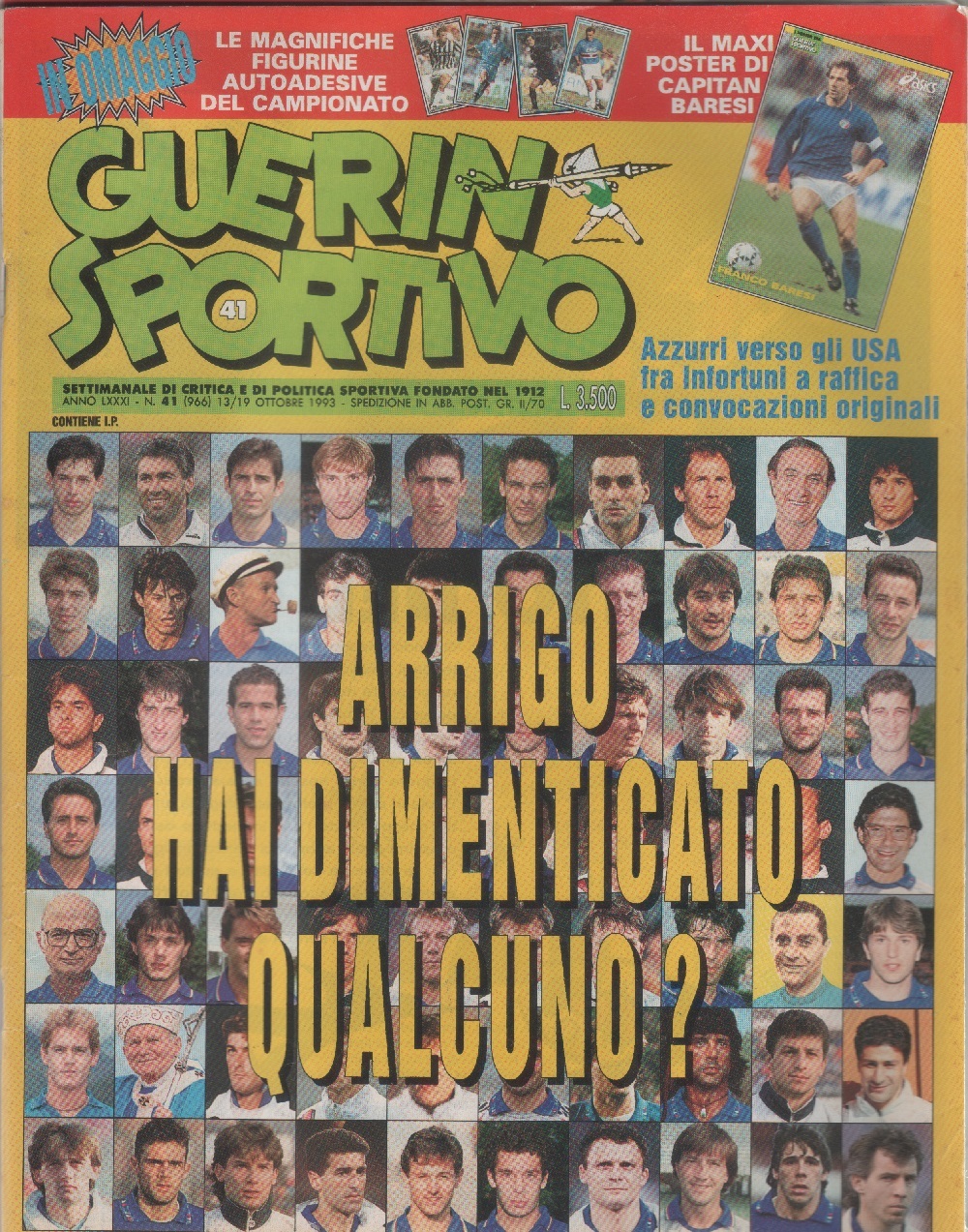 Guerin Sportivo n. 41. 1993. Maxi poster Baresi (nazionale)