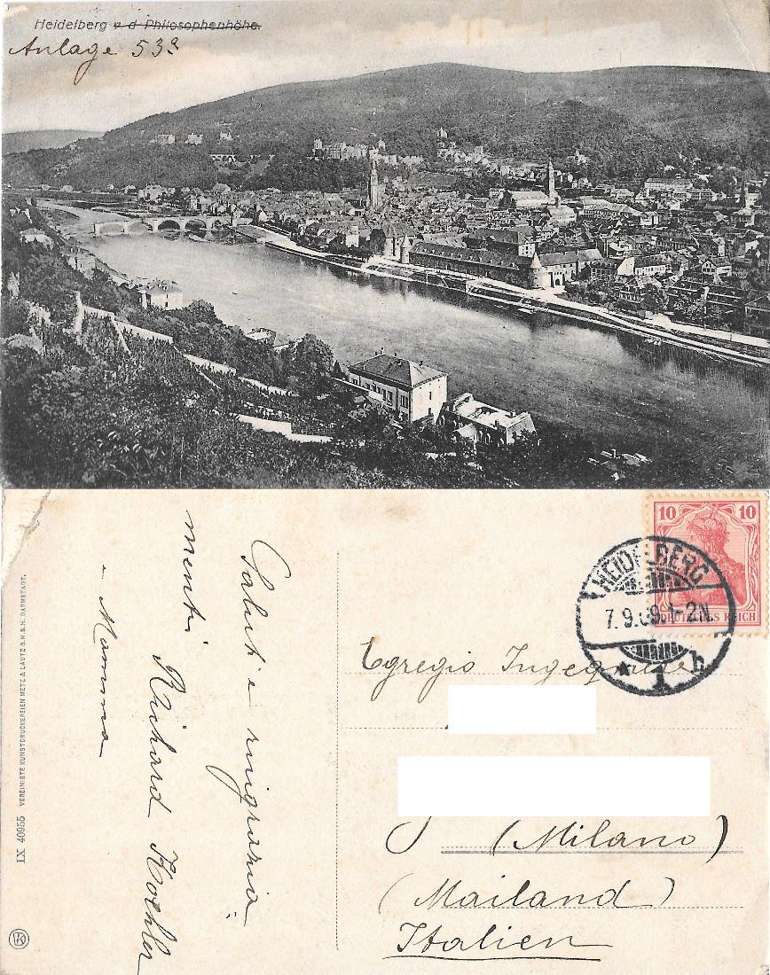 Heidelberg. Von der Philosophenhöhe . Viaggiata 1909