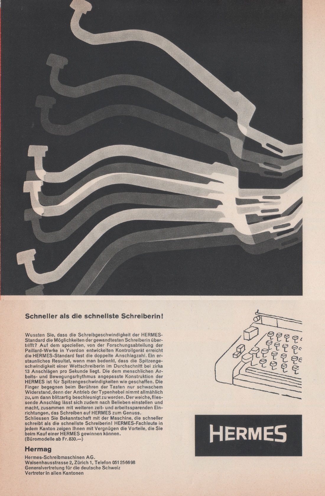 Hermes macchine da scrivere. Advertising 1956