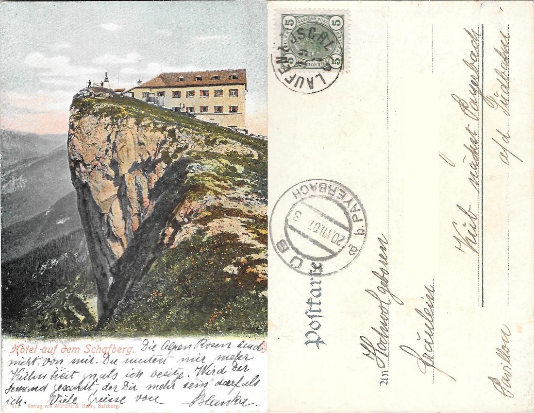 Hotel auf dem Schafberg. Viaggiata 1907