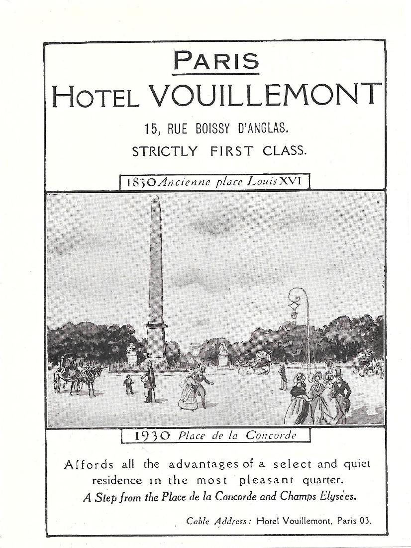 Hotel Voullemont, Paris. Pubblicita 1930