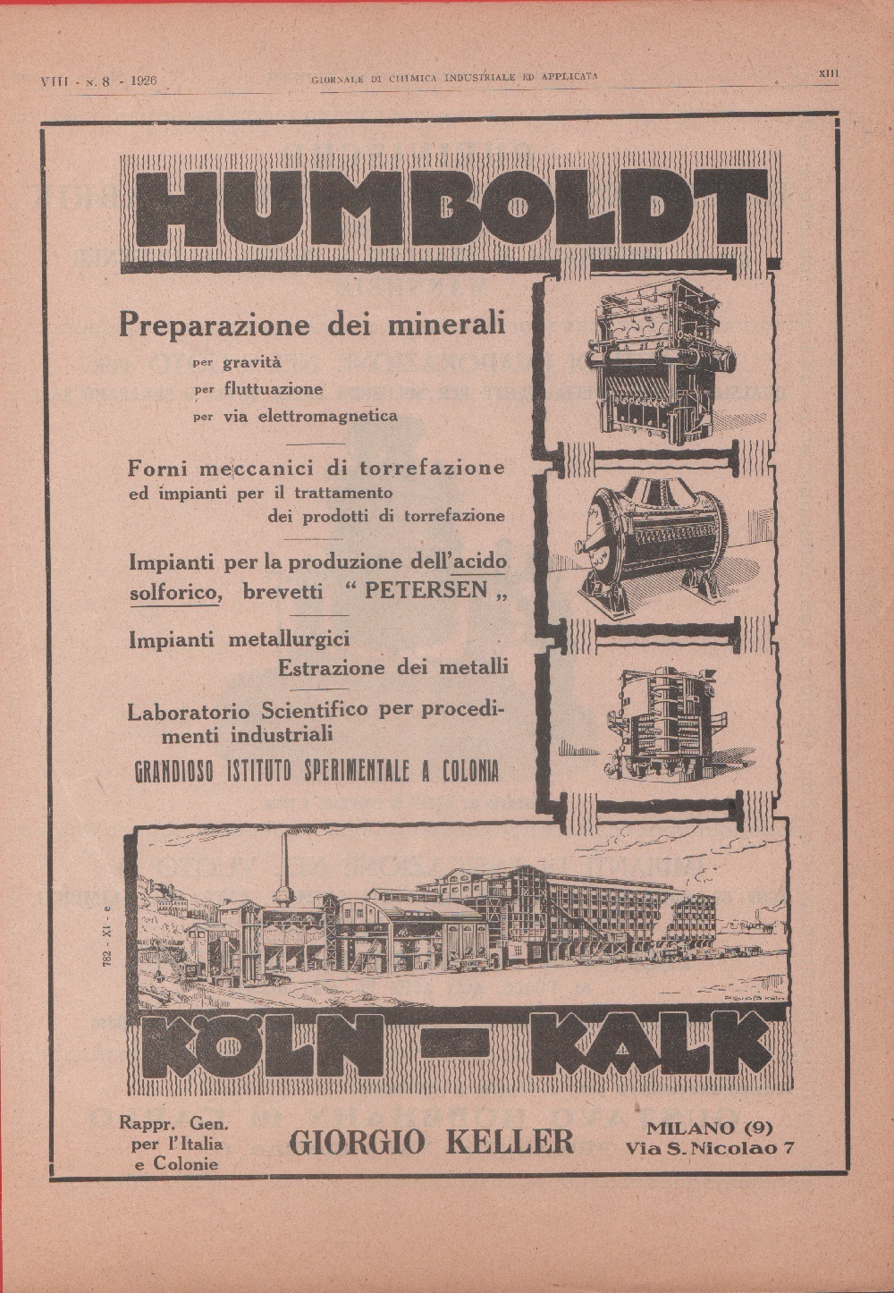 Humboldt, preparazione dei minerali/Rheinische R.u.M. Advertising 1926