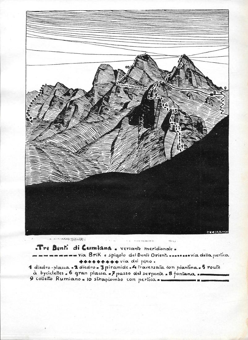 I tre denti di Cumiana. Dis. R. Chabod. Stampa 1930