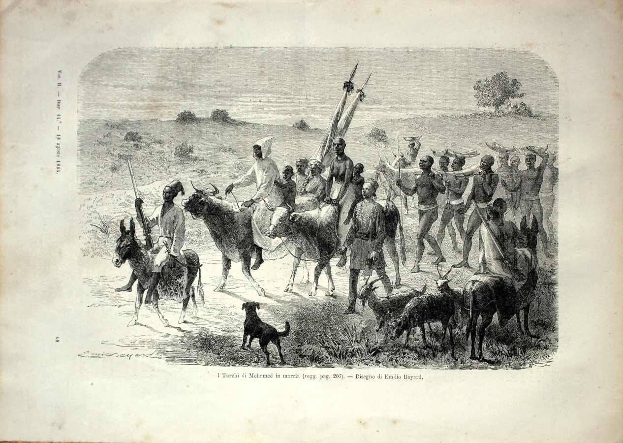 I turchi di Mohamed in marcia (spedizione Speke). Stampa 1864