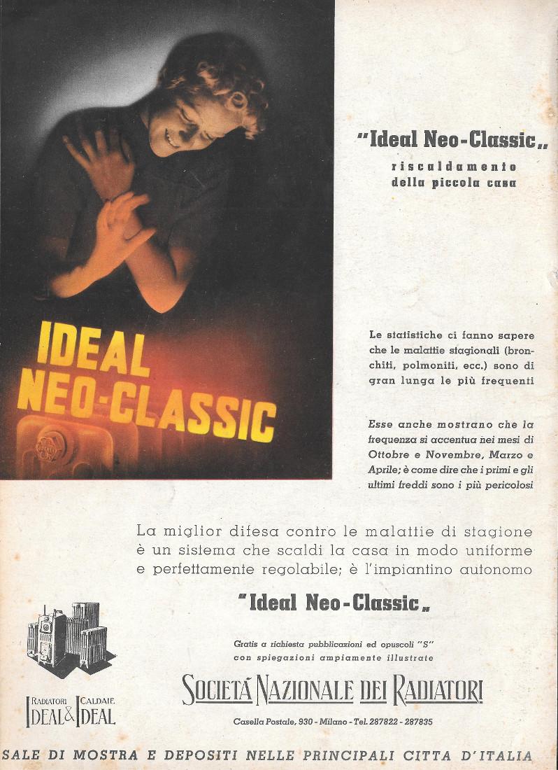 Ideal Neo-Classic. Radiatori e Caldaie. Advertising 1939