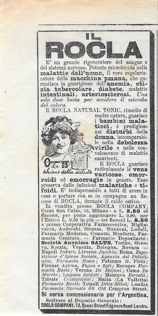 Il Rocla Natural Tonic. Advertising 1912