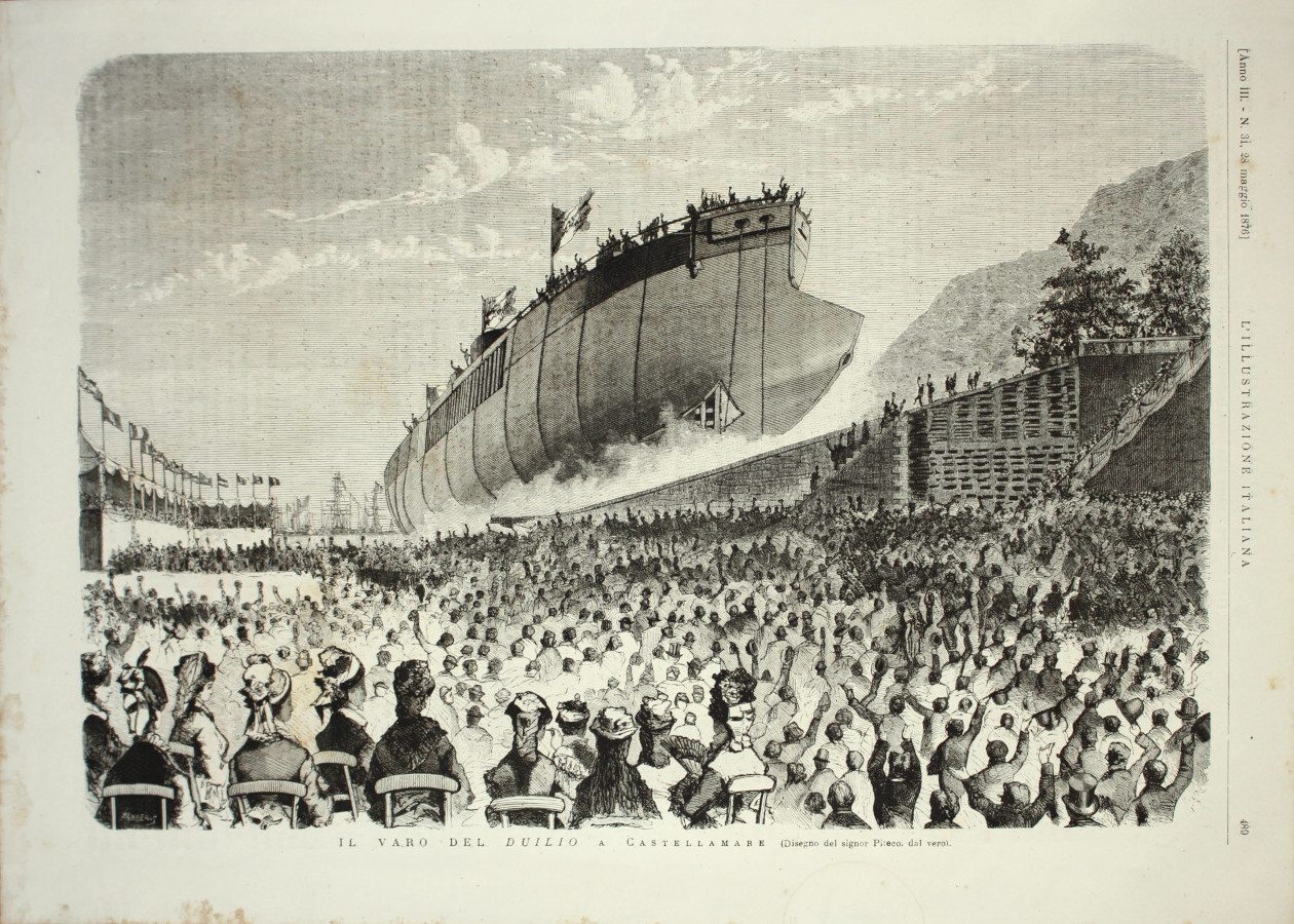 Il varo del Duilio a Castellamare. Stampa 1876