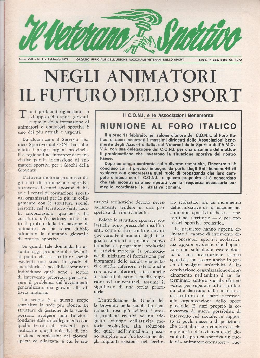 Il veterano sportivo. n. 2 febbraio 1977