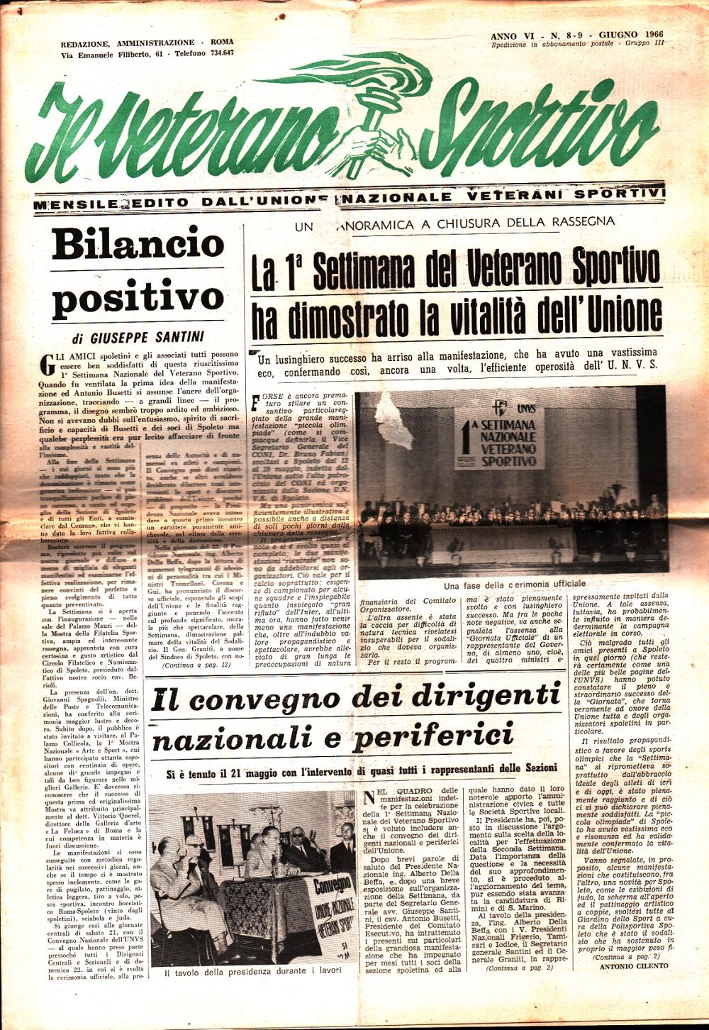 Il veterano sportivo. n.8/9 giugno 1966