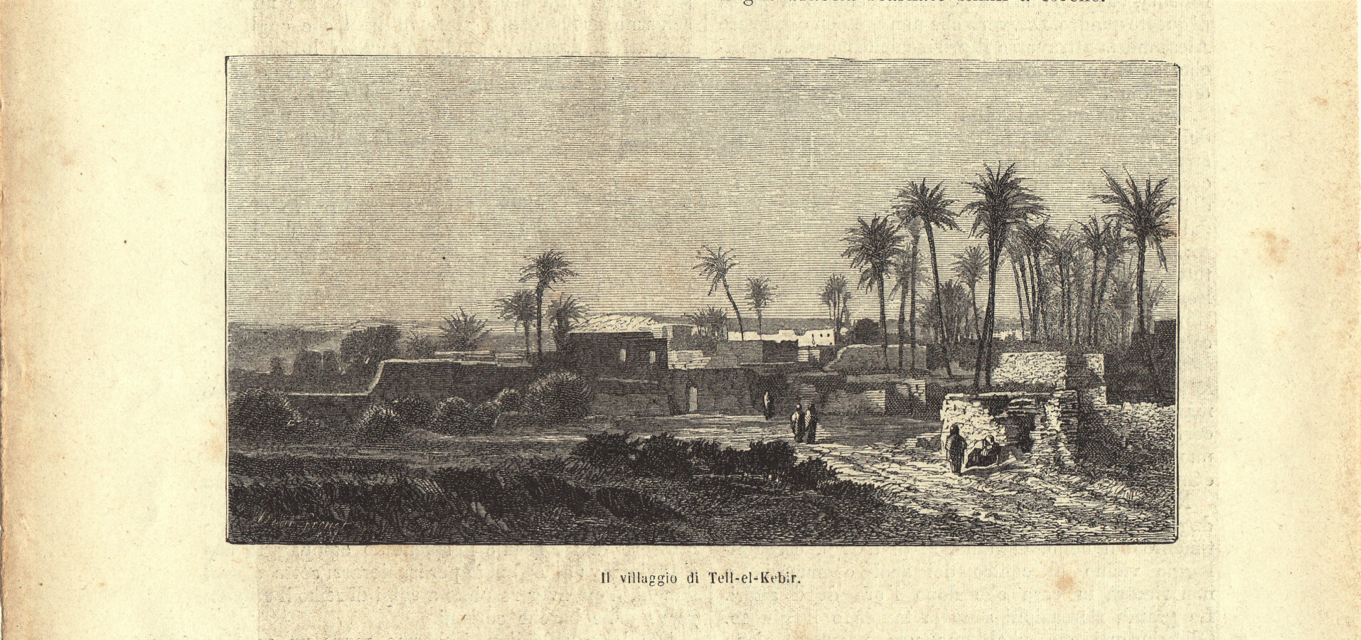 Il villaggio di Tell-el-Kebir (canale di Suez). Stampa 1863.