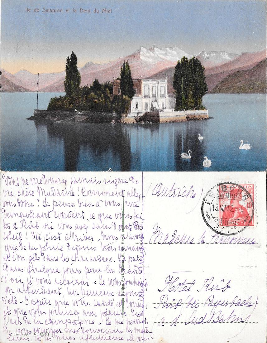 Ile de Salanion et la Dent du Midi. Viaggiata 1912