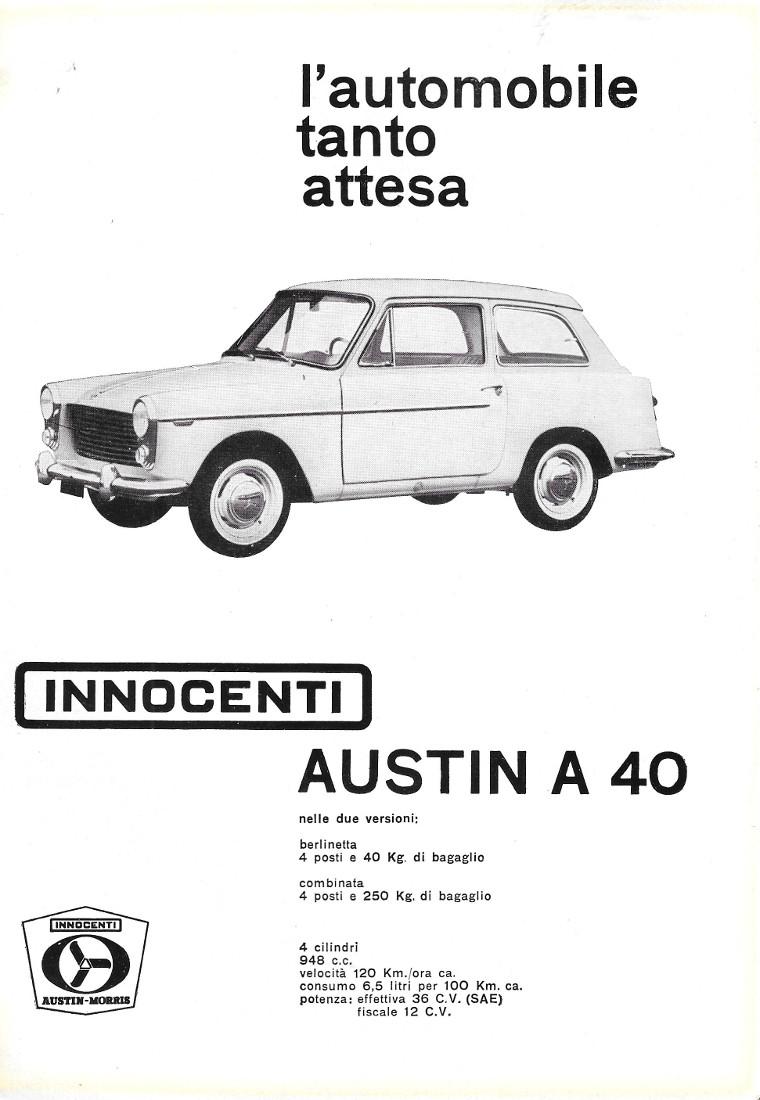 Innocenti Austin A 40, l'automobile tanto attesa. Advertising 1960