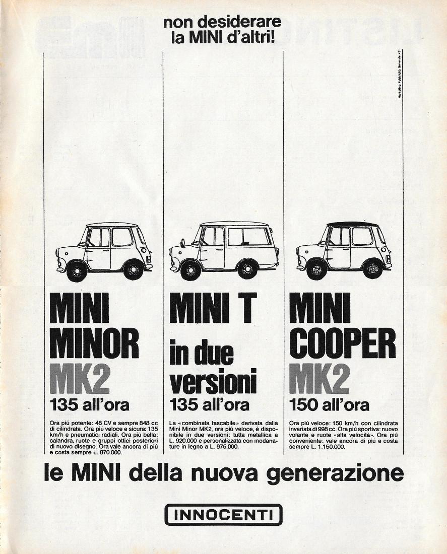 Innocenti. Le Mini della nuova generazione . Advertising 1969