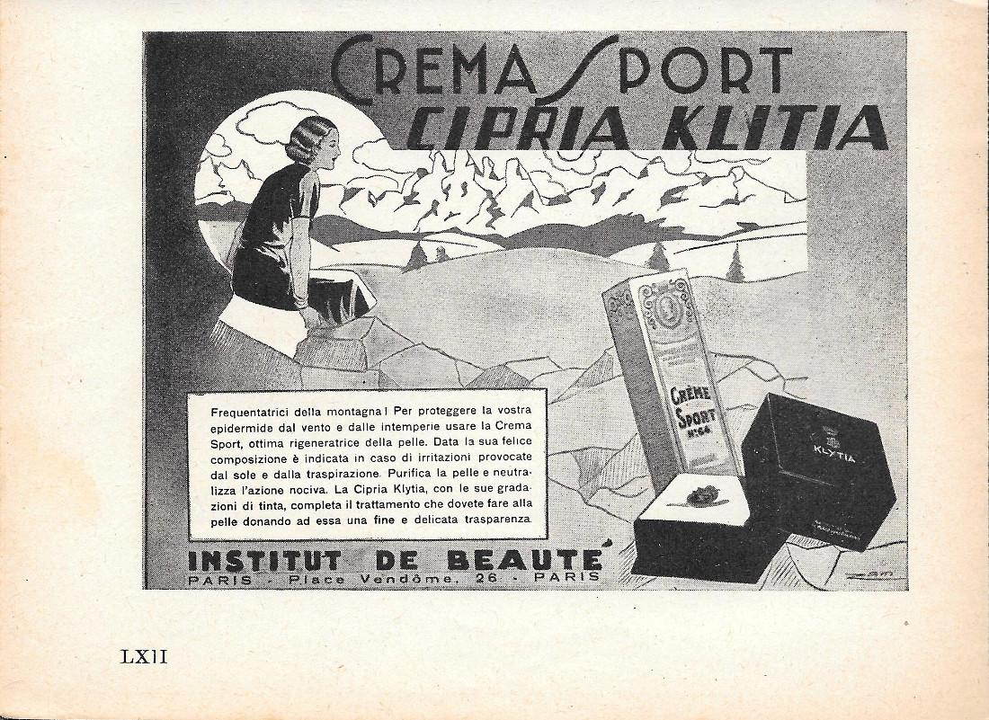 Institut de Bauté. Crema sport, Cipria Klitia. Advertising 1935