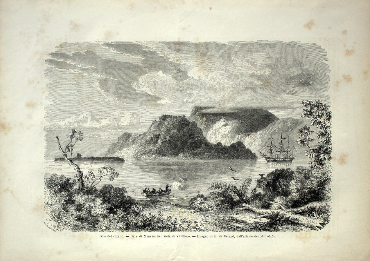 Isole del Corallo. Baia di Manevai nell'isola di Vanikoro (nave …