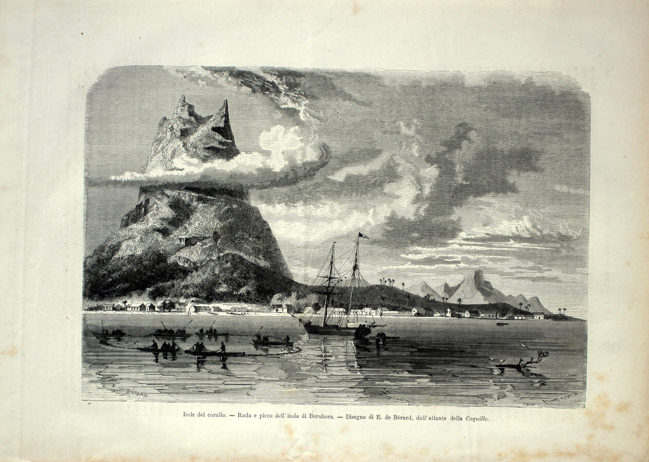 Isole del Corallo. Rada e picco di Borabora (nave Coquille). …