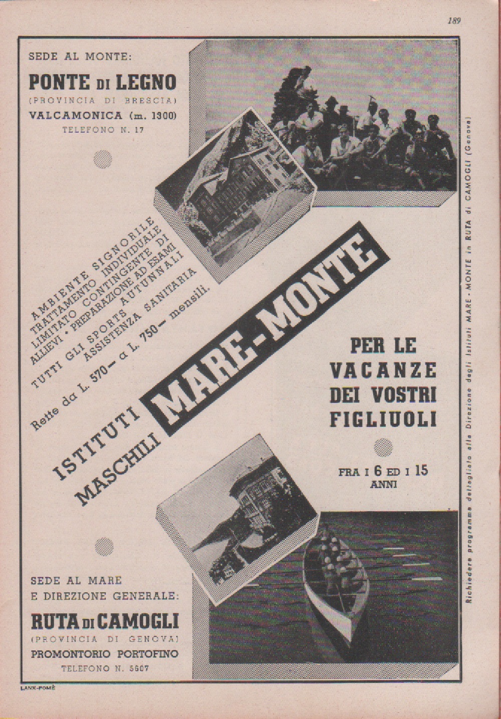 Istituti Maschili Mare-Monte. Ponte di Legno, Ruta di Camogli. Advertising …