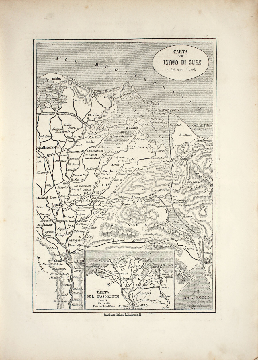 Istmo di Suez: Carta/Panorama. Stampa 1863
