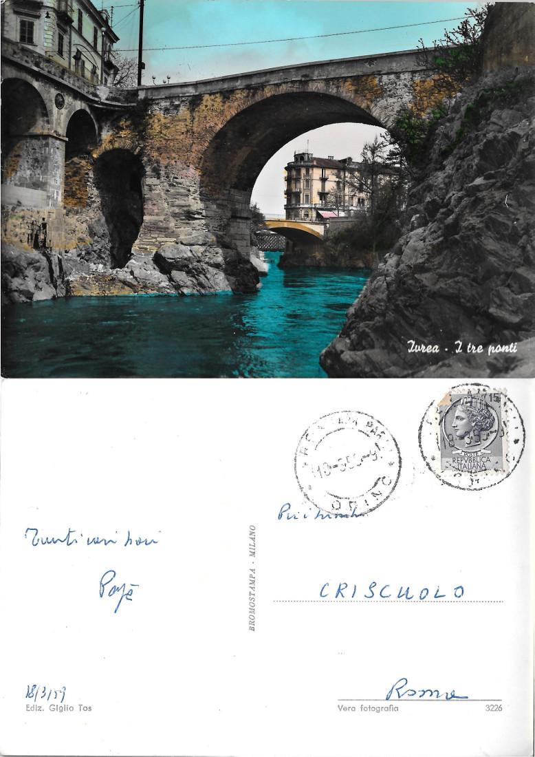 Ivrea. I Tre Ponti. Viaggiata 1959