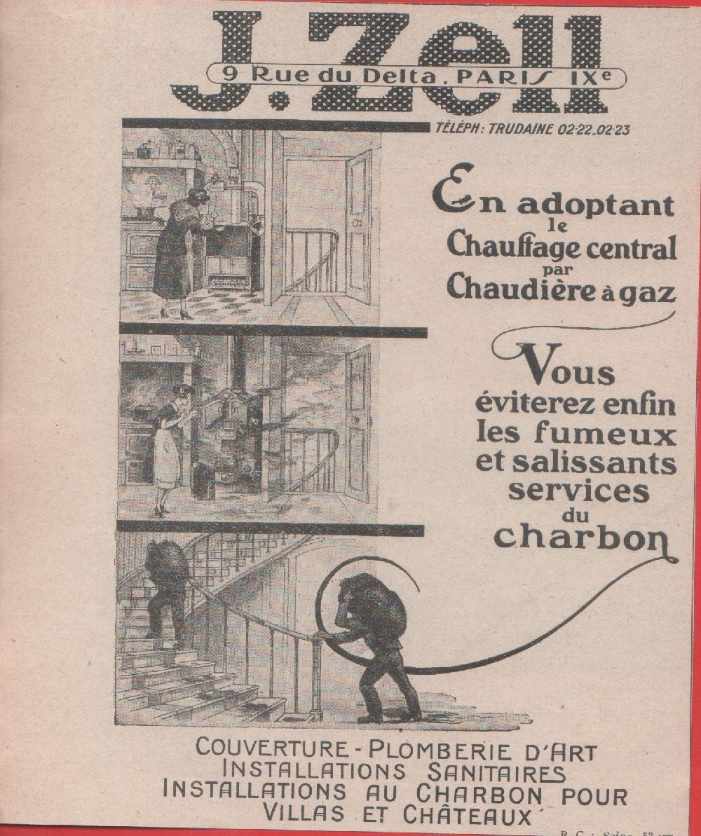 J. Zell. Chauffage centrael a gaz. Advertising 1924