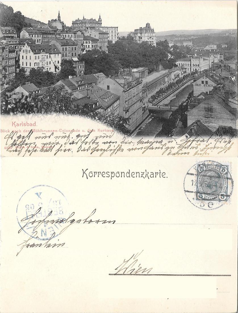 Karlsbad, Blich nach der Muhlbrunnen-Colonnade u. dem Kurhaus . Viaggiata …