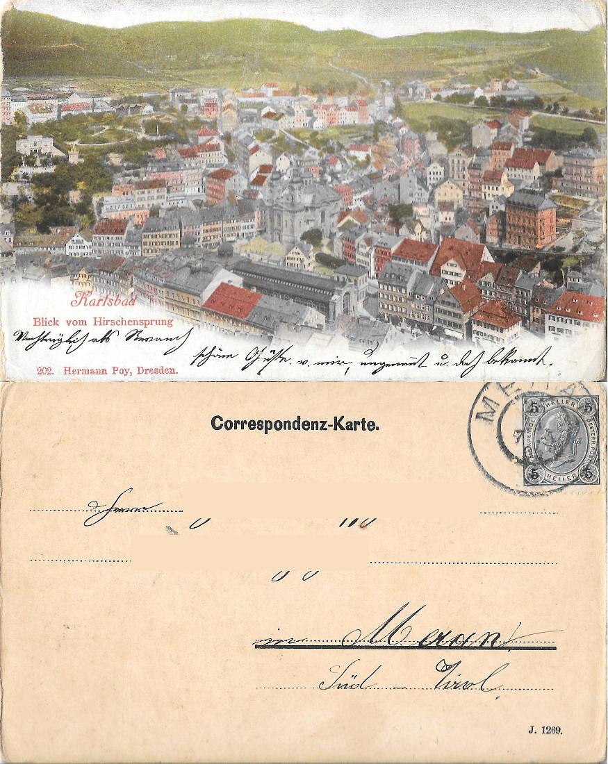 Karlsbad. Blick vom Hirschensprung. Viaggiata 1904