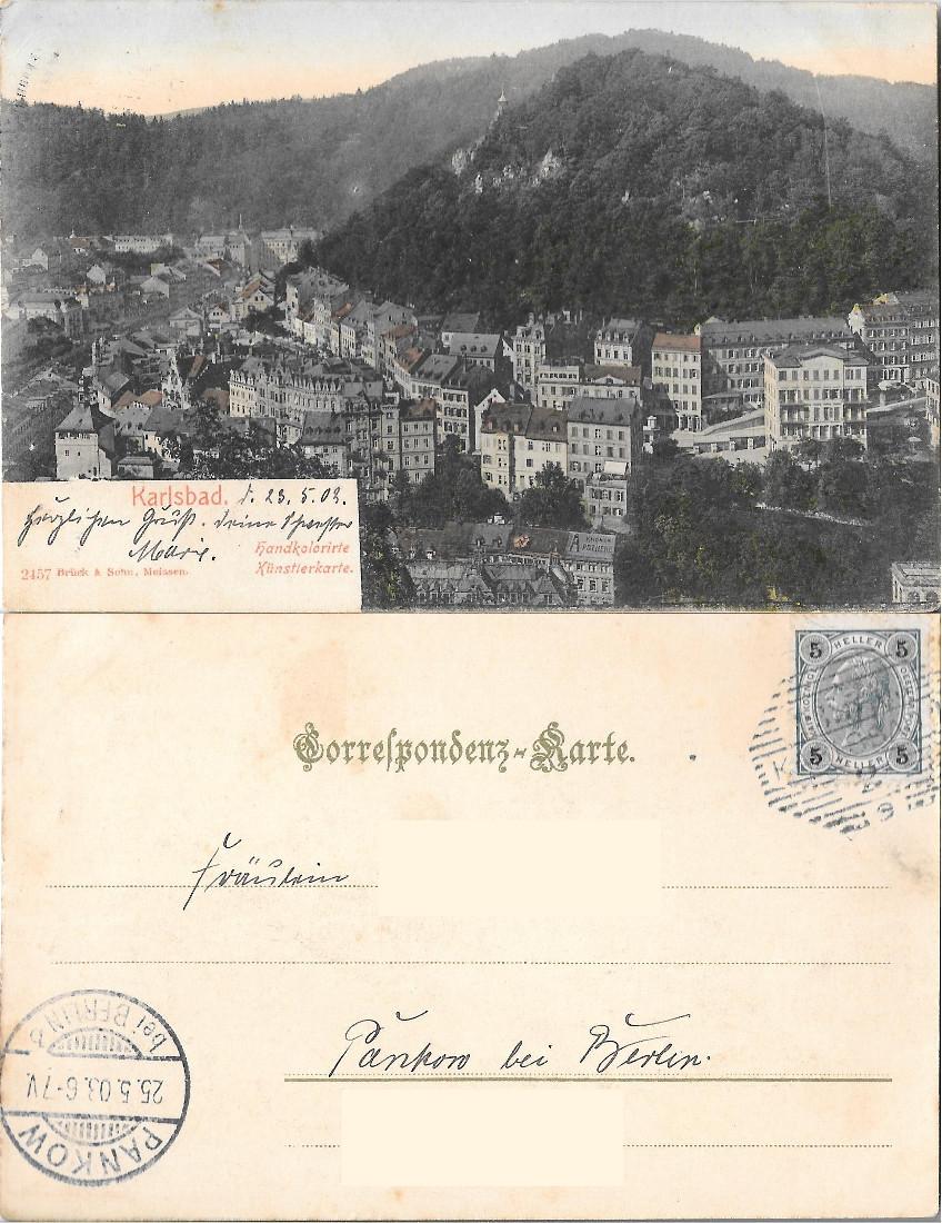 Karlsbad, Handkolorirte . Viaggiata 1903