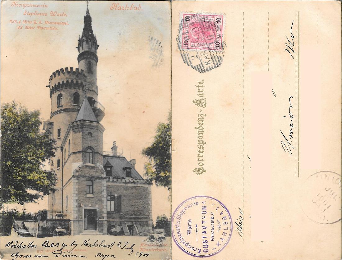 Karlsbad. Kronprinzessin Stephanie Warte. Viaggiata 1901