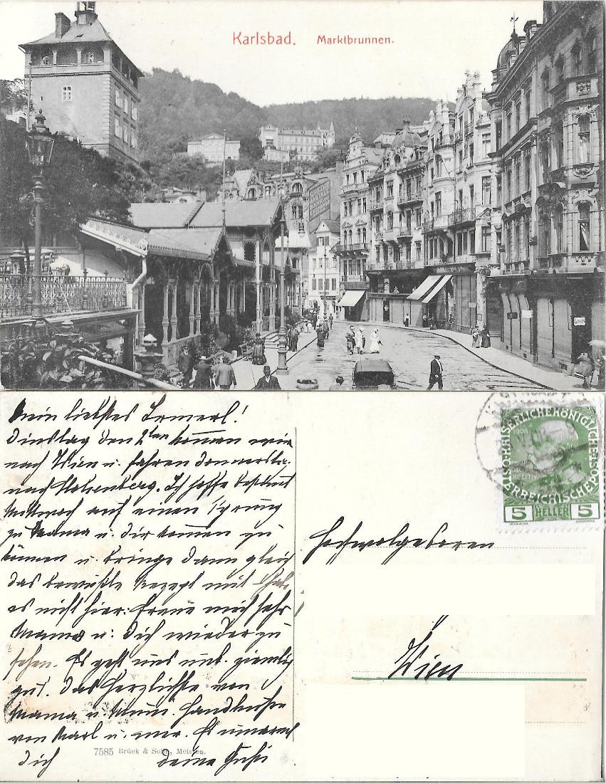 Karlsbad. Marktbrunnen. Viaggiata 1908