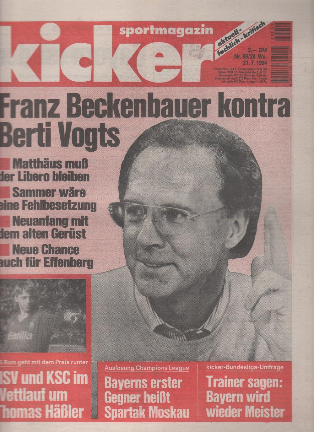 kicker sportmagazine. n. 59/29. 21/7/1994