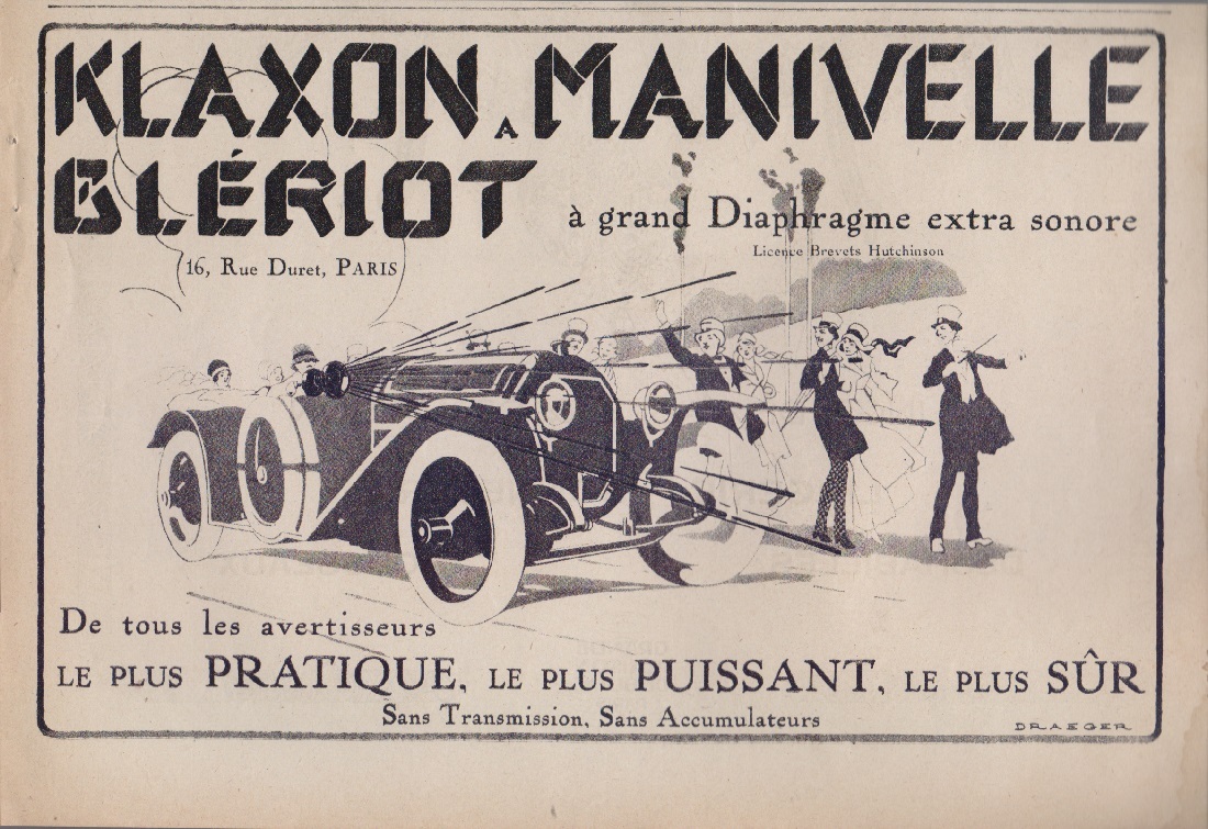 Klaxon a manivelle Bleriot. Advertising 1920