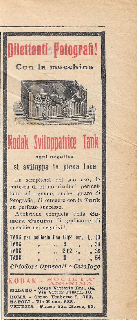 Kodak sviluppatrice tank. Advertising 1912