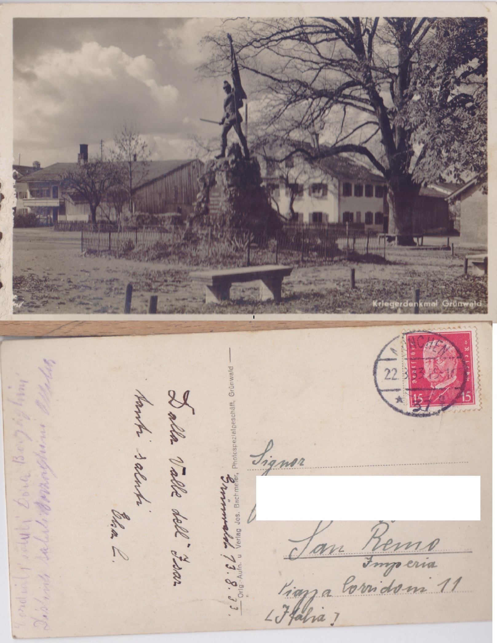 Kriegerdenkmal Grunwald (Germania). Fotografica. Viaggiata 1933