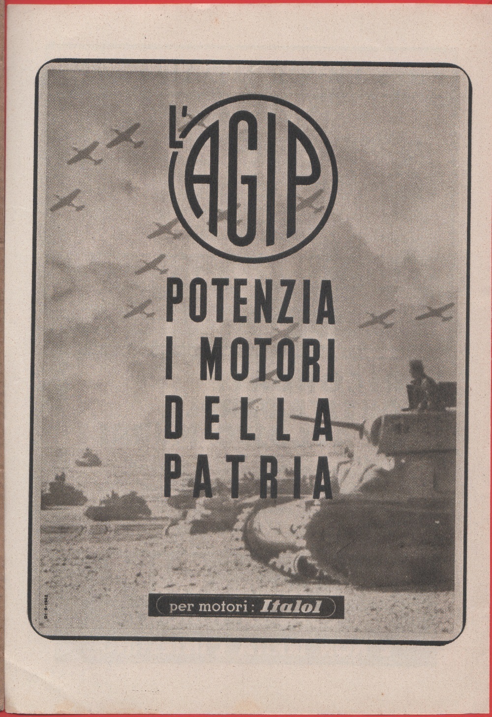 L'Agip potenzia i motori della patria. Advertising 1942