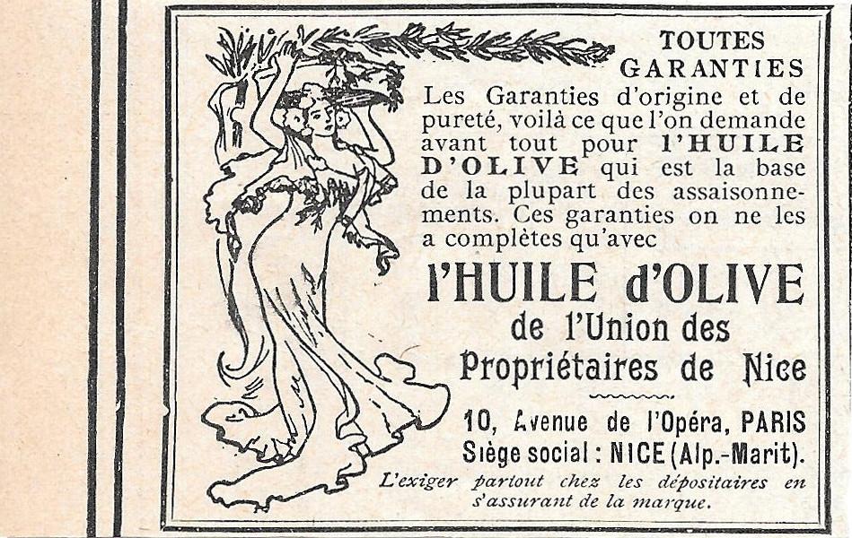 L'huile d'olive de l'Union des Proprietaires de Nice. Pubblicita 1906