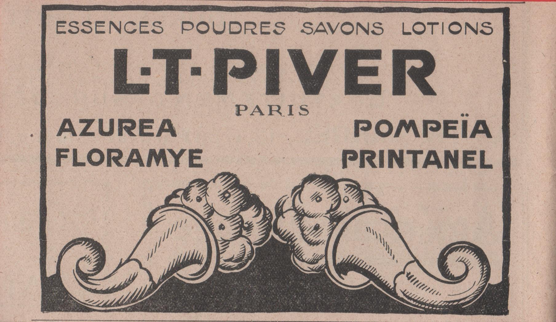 L.T. Pivier, Paris. Esseces, poudres, savons, lotions. Advertising 1926