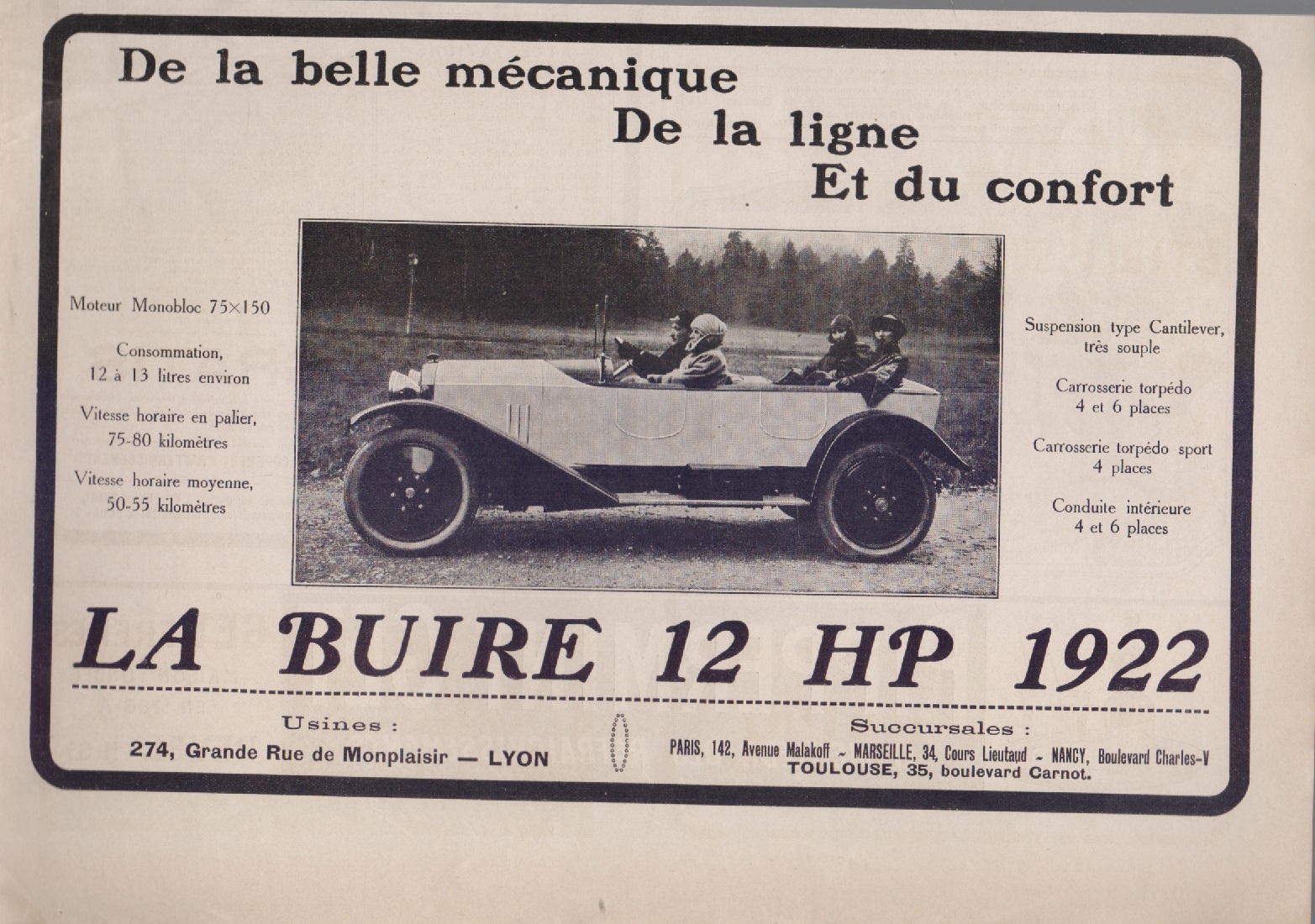 La Buire 12 HP 1922. Advertising 1922
