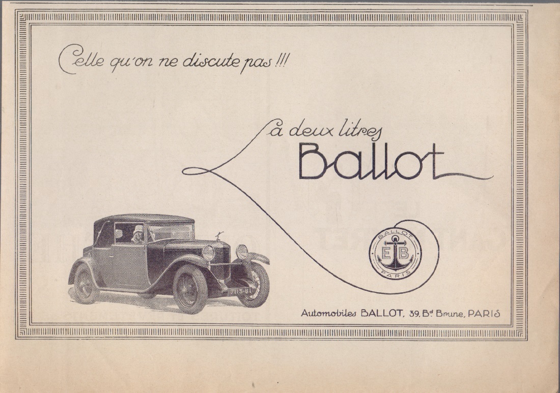 La deux litres Ballot. Advertising 1926