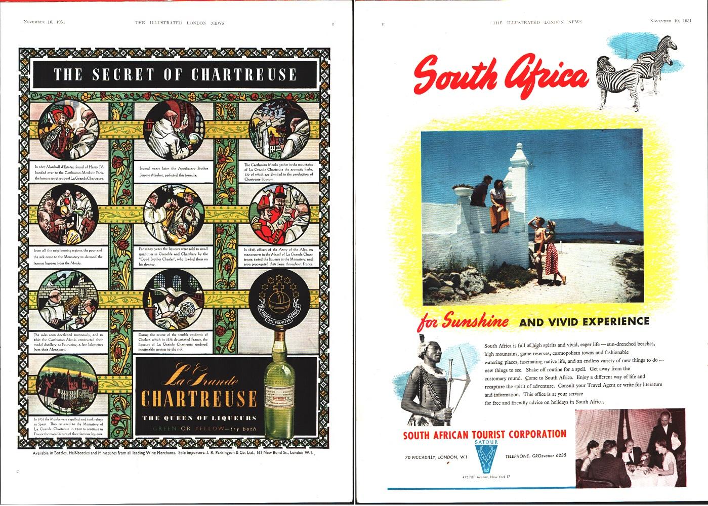 La grande Chartreuse / South Africa. Pubblicità 1951. fronte/retro