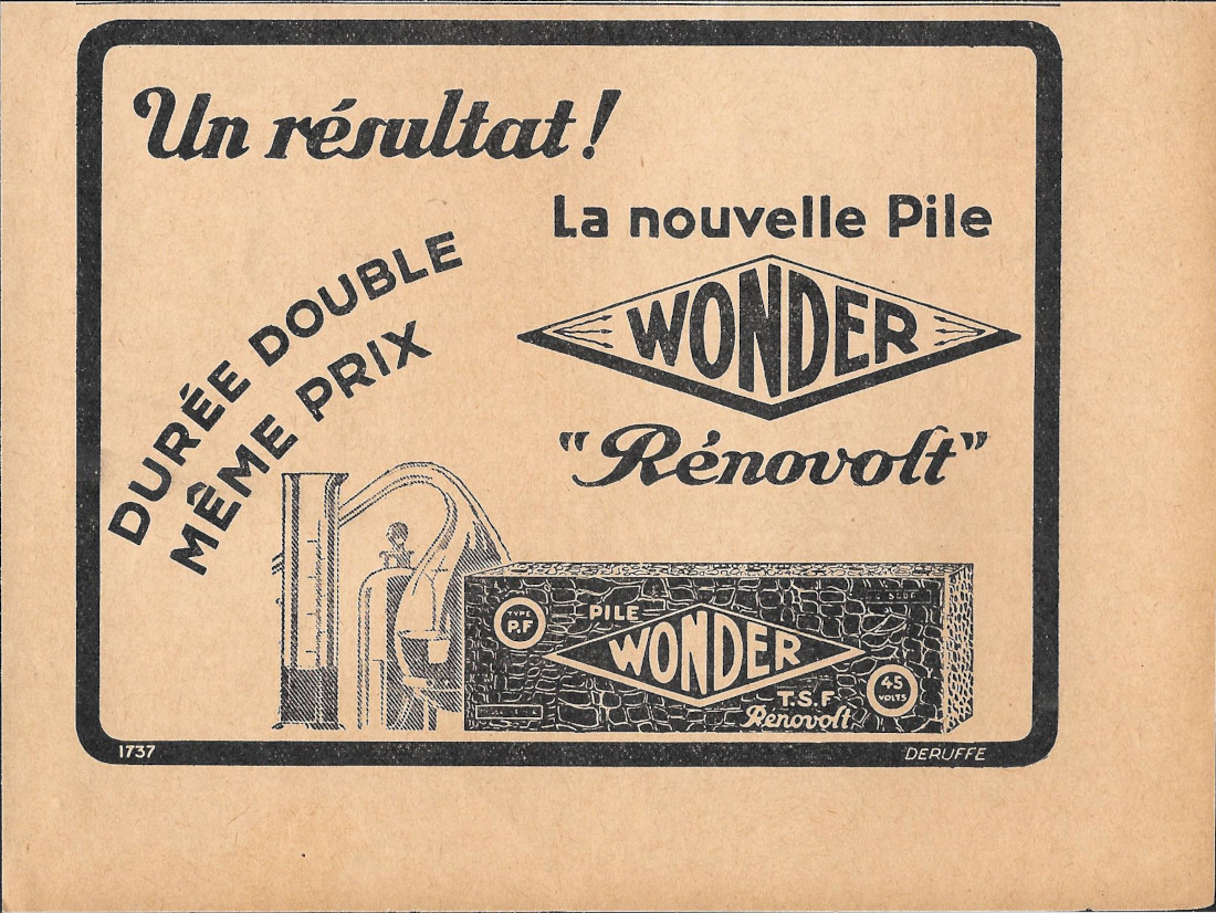 La nouvelle pile Wonder Rénovolt - Advertising 1928