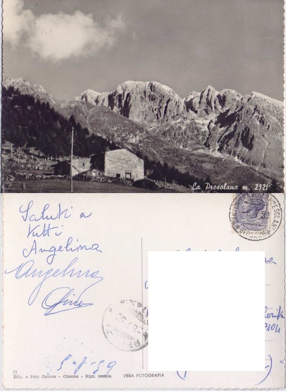La Presolana (BG). Viaggiata 1959