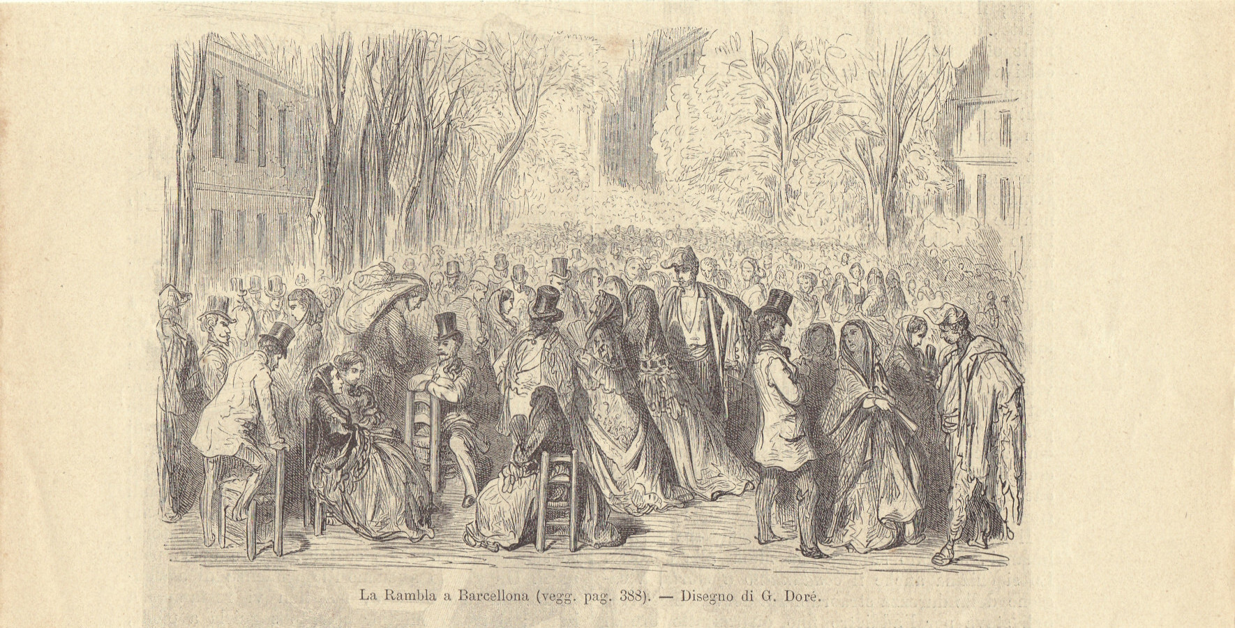 La Rambla a Barcellona. (disegno G. Doré). Illustrazione 1864