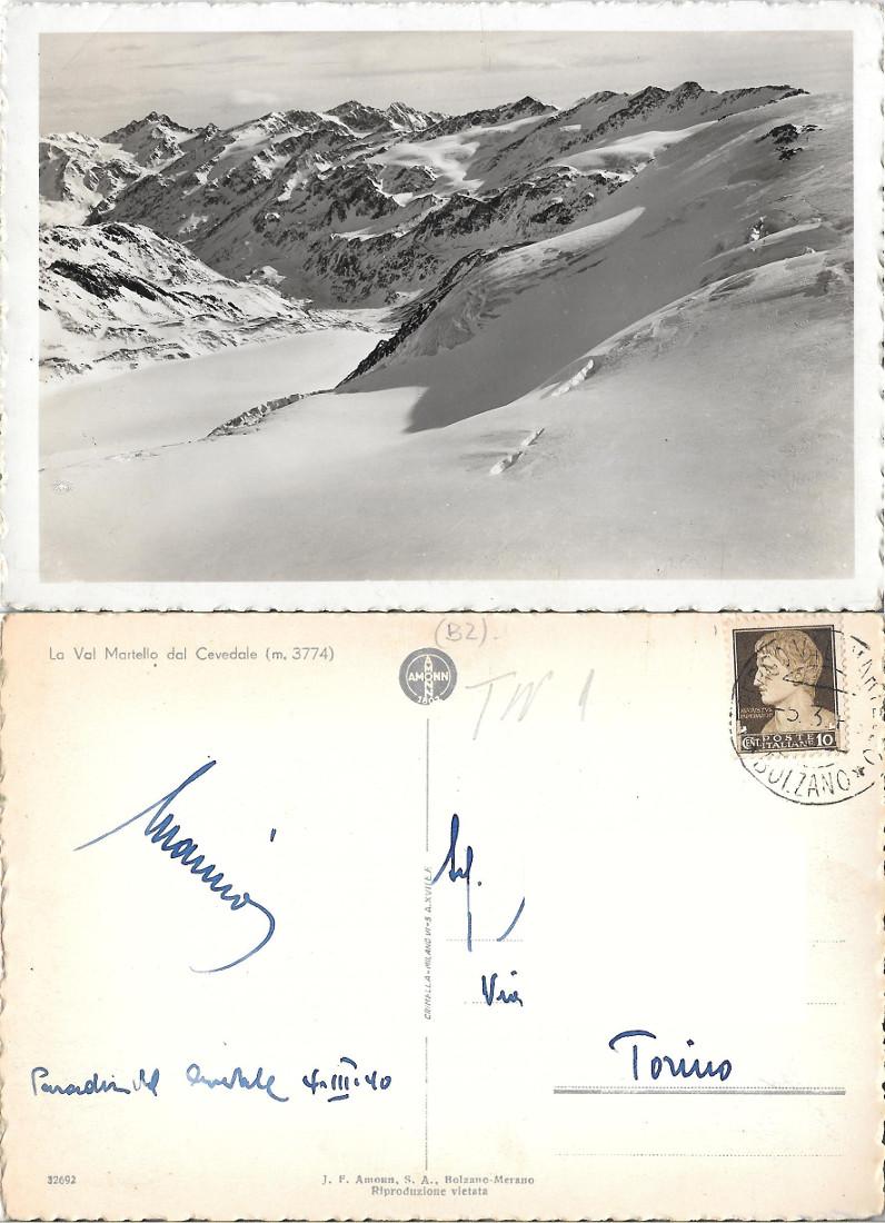 La Val Martello dal Cevedale. Viaggiata 1940