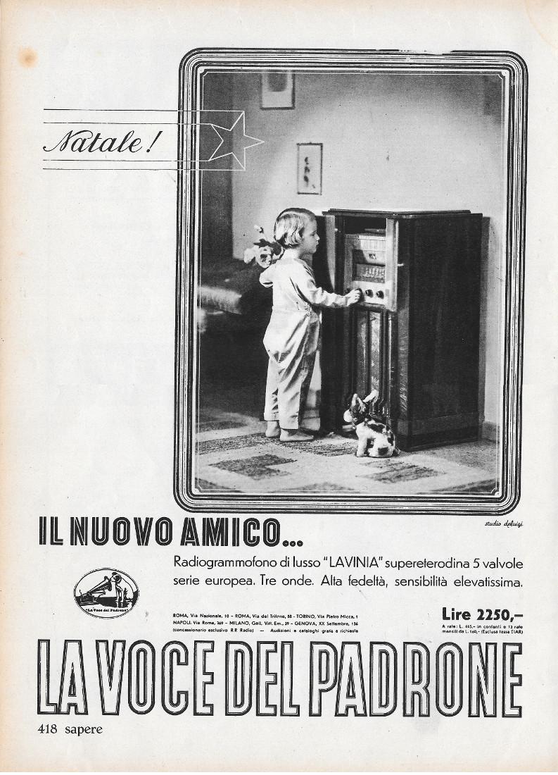 La Voce del Padrone / Fidenza S.A. Vetraria. Advertising 1939