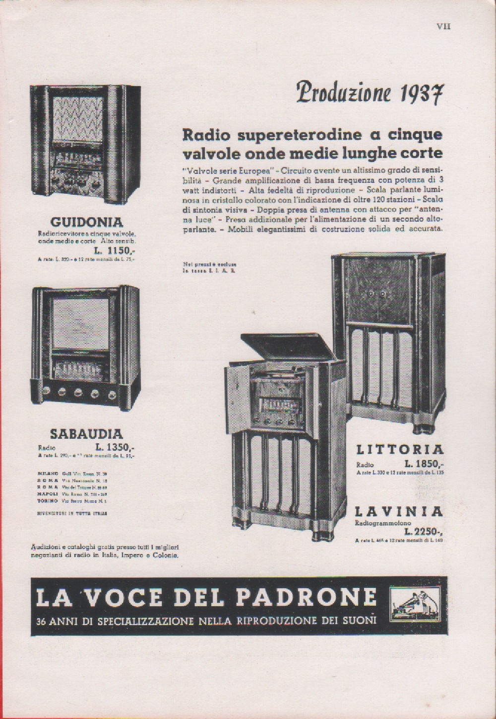 La voce del padrone. Produzione 1937. Advertising 1937