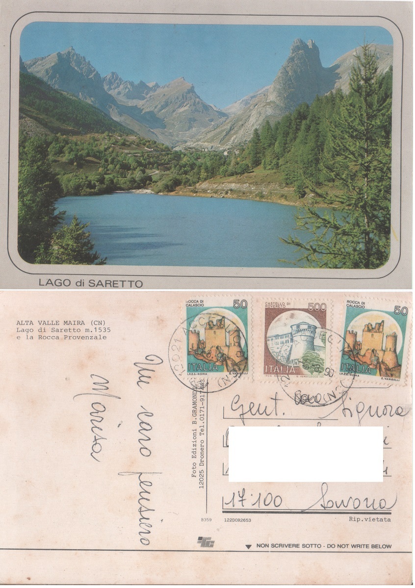 Lago di Saretto. Alta Val Maira (CN). Viaggiata 1990